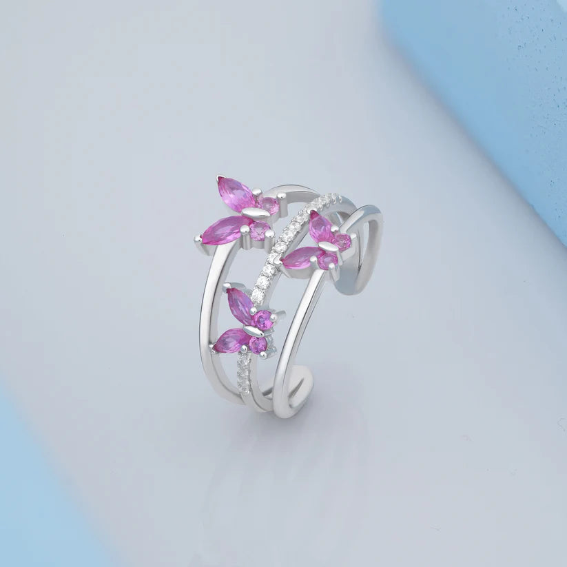 Silver Tri-Butterfly Ring