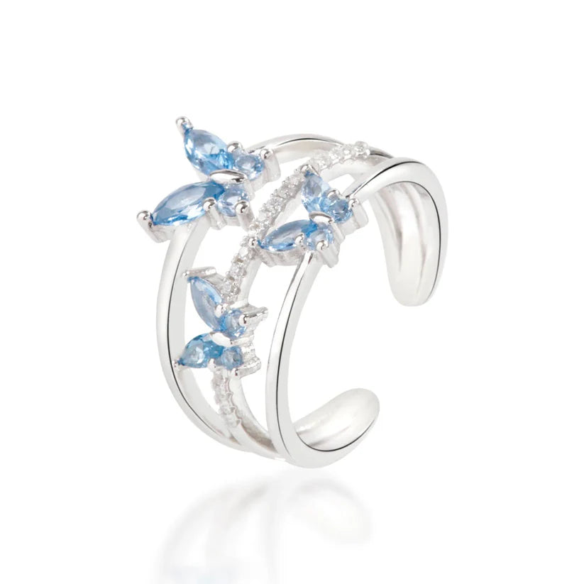 Silver Tri-Butterfly Ring