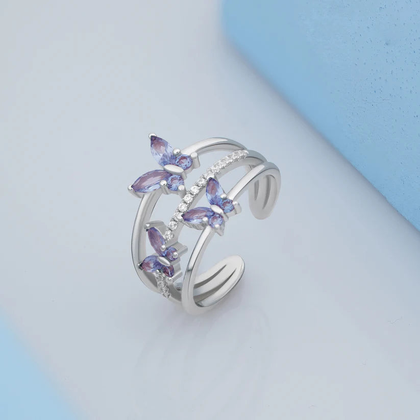 Silver Tri-Butterfly Ring